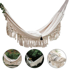 Load image into Gallery viewer, Large 2 Person Hammock Boho Style Brazilian Macrame Fringed Deluxe Double Hammock Net Swing Chair Indoor Hanging Swing delivery

